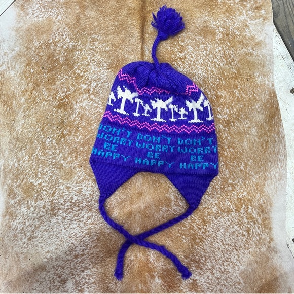 Vintage Cappello Don't Worry Be Happy Wool Beanie with Pom - Picture 2 of 4